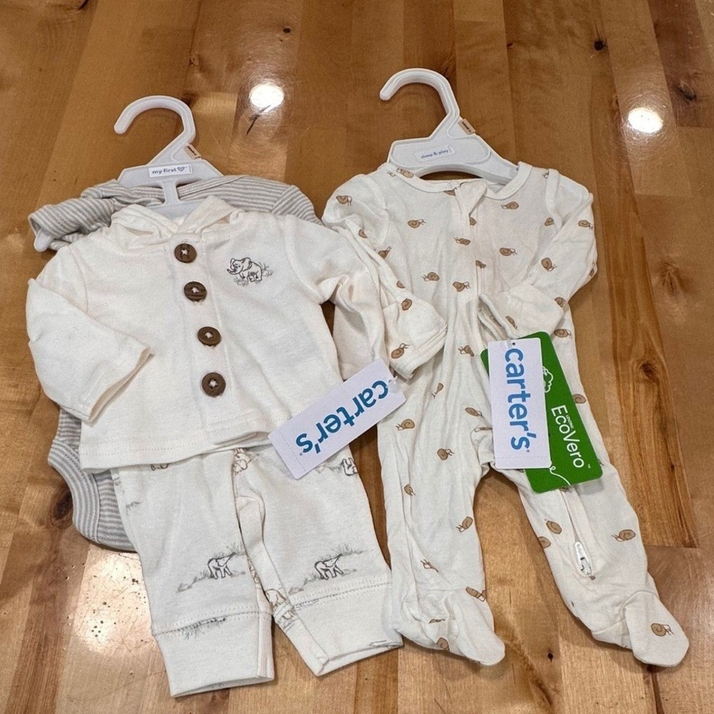 Carters Sleep Play Cardigan Set Kids Preemie Ivory New Unisex Animal Print